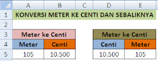 Konversi meter ke centi dalam excel